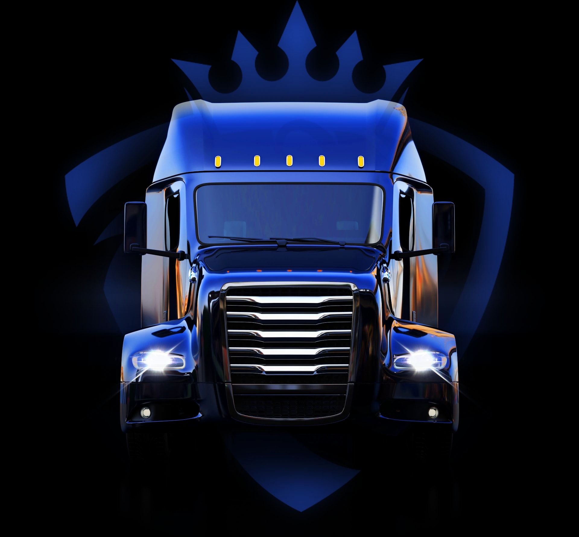 Legend Freight Systems semi truck in front of the Legend lion crest